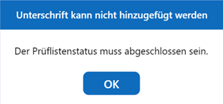 Abbildung 2 - Fehlermeldung Prüflistenstatus